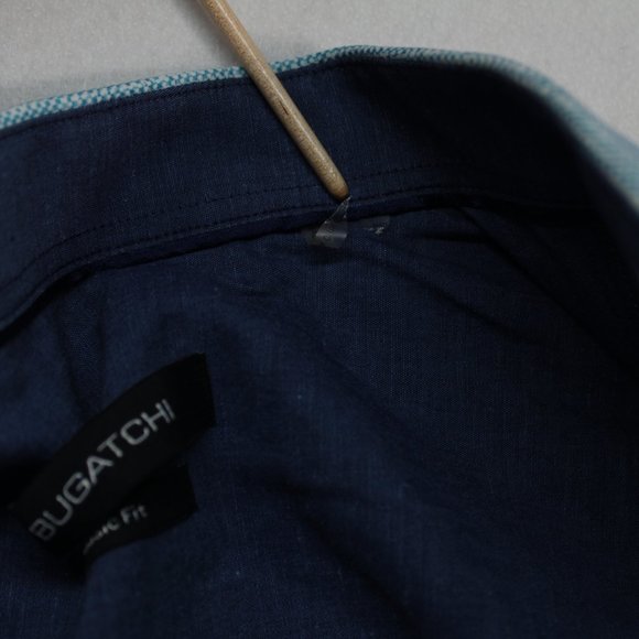 Bugatchi Shirt Men's XL (Size Tag Cut) Blue Long Sleeve Classic Fit - Picture 9 of 16